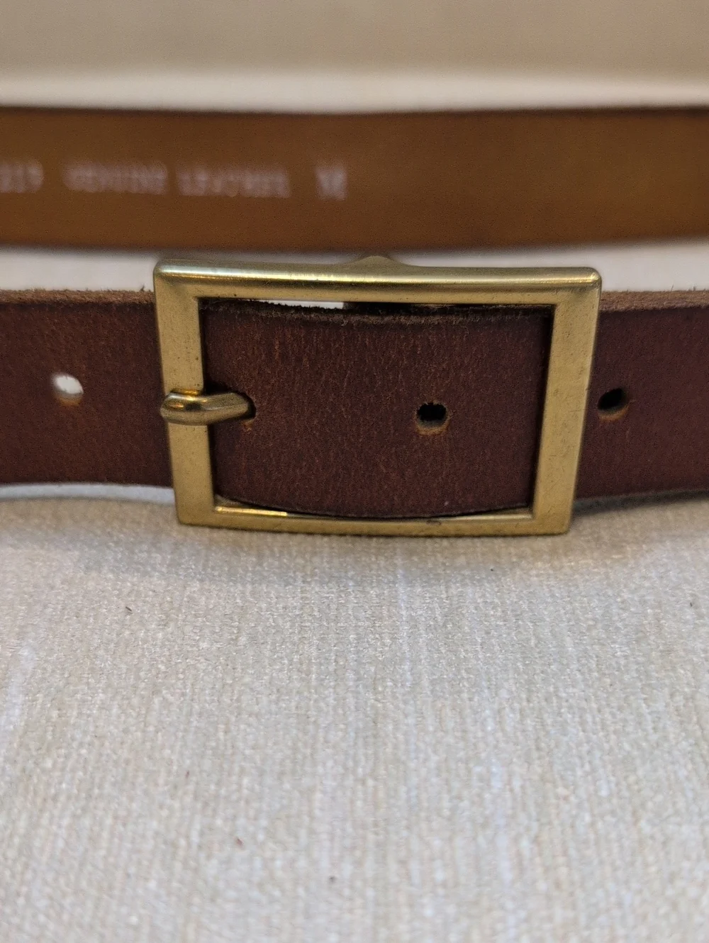 Brown Leather Belt with Brass Tone Buckle Size M Classic Preppy